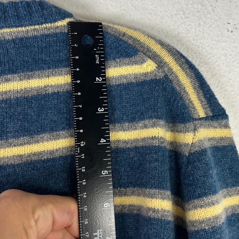 J.crew MENS lambswool sweater large blue yellow striped 61740 comfy cabin - Picture 5 of 9